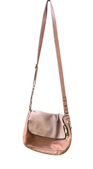 Fossil Crossbody Satchel Tan Brown Pebbled Leather multi pocket thumbnail 1