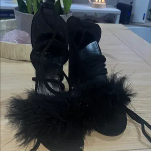 SHEIN Black Heels with Fur Accent thumbnail 1