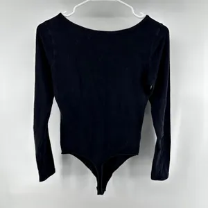Abercrombie & Fitch Long-Sleeve Bodysuit Scoop Cotton Snap Button Black Small thumbnail 4