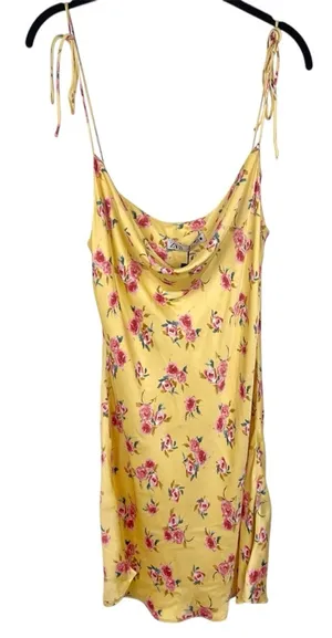 NEW Zara The Safia Floral Yellow Satin Slip Dress Large Blogger Fave thumbnail 1