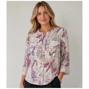 Chico's‎ Linen Zip Up Jacket Shacket Sz 3 (XL) Boho Chic Coastal Paisley Career thumbnail 2