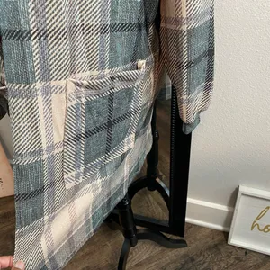 Farmcore Cowgirl Rustic Green Plaid Relaxed Long Cuff Sleeve Shacket Cardigan L thumbnail 10