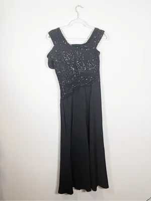 Tadashi Shoji Vesta Black Sequin Bodice Maxi Dress Size 6 thumbnail 4