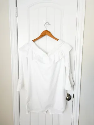 Rebecca Minkoff White Ruffle Off-Shoulder Button-Down Mini Dress Size Large thumbnail 2