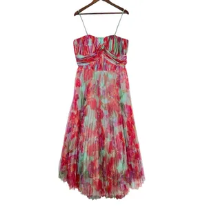 Hutch Corene Strapless Floral Tulle Pleated Maxi Dress Pink Multi Size 20W NWT thumbnail 3