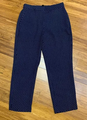 J. Crew Polka Dot Cropped Pants Womens‎ Size 10 Elastic Waist Career Casual Navy thumbnail 1