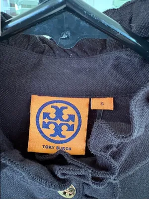 Tory Burch Pima Cotton Ruffle Logo Button Top Black Size Small thumbnail 3