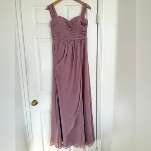 Azazie Zapheira‎ Dusty Rose Pink A-Line Ruched Chiffon Dress Bridesmaid 8 thumbnail 4