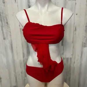 Red Ruffle One Shoulder Bikini Set Women’s Size L Swimwear thumbnail 3