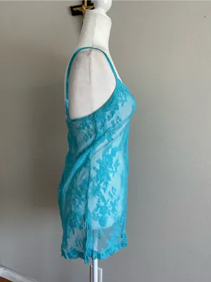 Victoria's Secret Vintage 2005 Turquoise Lace Chemise Slip thumbnail 4