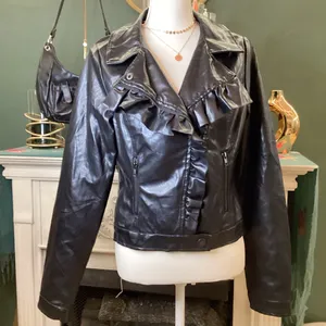 Wishful Park Black Faux Leather‎ Jacket with Ruffles thumbnail 1