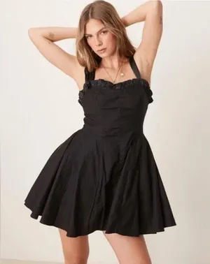 Free People Midnight Magic Mini Voluminous Black Dress Fairy Grunge Bohemian L thumbnail 1