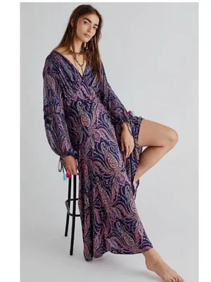 NEW Free People Mirage Paisley Bandana Print Sapphire Combo Maxi Dress 12 thumbnail 5