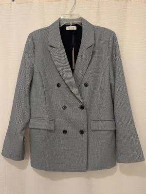 Doe & Rae Houndstooth Double Breasted Blazer Medium Black White Stretch NWT thumbnail 1