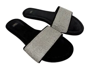 Victoria's Secret Black‎ Velvet Silver Rhinestone Slide Sandals L 9/10 thumbnail 1