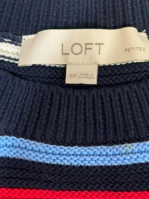 LOFT Striped Crewneck Sweater - Navy, Pink, Blue, Green, Cream thumbnail 4