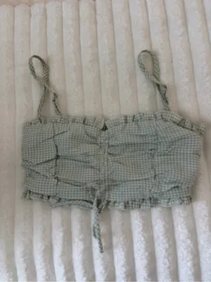 Princess Polly Sage Green Gingham Ruched Crop Top thumbnail 2