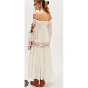 Free People Natural Harvest Moon Maxi Dress Ivory Embroidered Boho L thumbnail 11