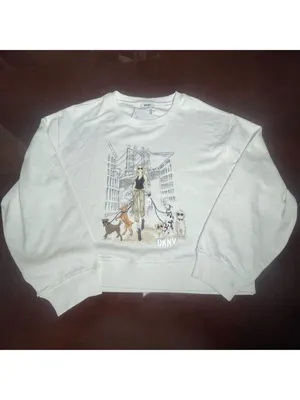 DKNY Dogs & The City Novelty Graphic cotton fleece sweatshirt Grunge White Sz L thumbnail 3