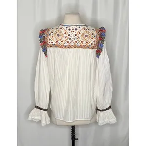 ANTIK BATIK Bernadette Embroidered Cotton Blouse White Boho Bohemian Small 38 thumbnail 9