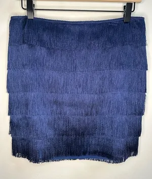 NEW Trina Turk Zazzy Fringe Flapper Mini‎ Skirt in Indigo Art Deco Roaring 20s thumbnail 1