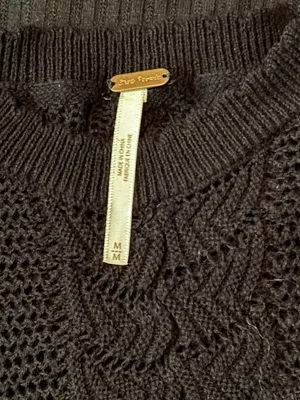 Free People M Black "Colette" Long Sleeve Pointelle Ribbed Crochet Knit Top thumbnail 4