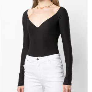 ALIX NYC Jansen Black Sweatheart Neckline Long sleeve Thong‎ Bodysuit thumbnail 2