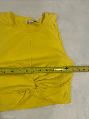 Zara Vibrant Yellow Twist Front Cropped Tank Top - Medium thumbnail 3