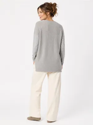 Eileen Fisher M Organic Cotton Cashmere Waffle Knit Tunic Lagenlook Gray thumbnail 3