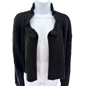 Flat White Black Metallic Cable‎ Knit Shrug Cardigan Ruffle Neck OS Cozy Luxe thumbnail 3
