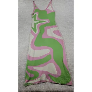 Cider Swirl Knit Dress L Pink Green Midi Y2K Spaghetti Strap Psychedelic Retro thumbnail 10