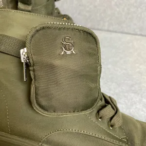 Steve Madden Thora-P Combat Boots Women's Sz 6.5M Olive Green Pouch Lug Sole EUC thumbnail 5