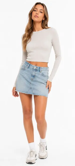 Forever 21 Ribbed Gym Fitness Cropped Stretchy Long Sleeve Tan Top Sz Small thumbnail 1