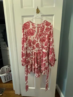 Red and White Floral Romper Size M thumbnail 2