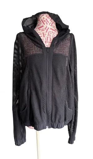 Lululemon Relaxed Fit Black Mesh Full Zip Breathable Hooded Jacket 10 W3EZOS thumbnail 1