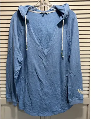PINK Victorias Secret Blue Hoodie‎ Sweatshirt Size L Long Sleeve Logo Deep V thumbnail 1