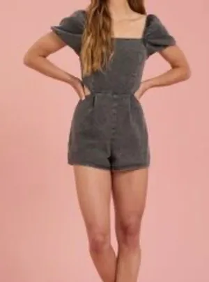 Altar'd State Puff sleeve romper with cut out back thumbnail 1