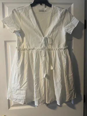 hazel White Tie-Front V-Neck Babydoll Dress thumbnail 1
