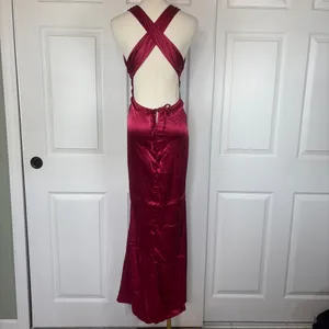 GLNEGE burgundy backless maxi prom dress thumbnail 3