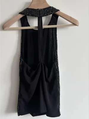 Alice + Olivia Black Beaded Mesh T-Back Tank Top Blouse Size Small thumbnail 7