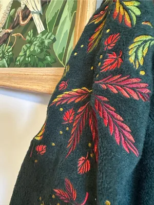 Bob Mackie Leaf Embroidered Fleece Button Down Coat Womens 3X Green thumbnail 2