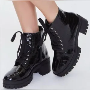 Forever 21 Black Combat Moto Boots thumbnail 1