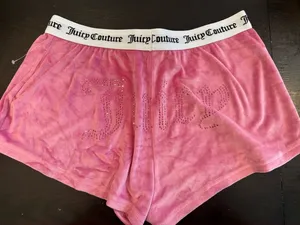 Juicy Couture Pink Velour Lounge Shorts with Rhinestone Script thumbnail 1