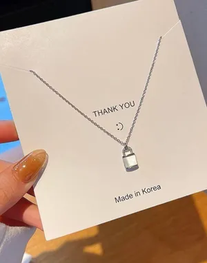 925 silver Plated Lock Chain Necklace thumbnail 1