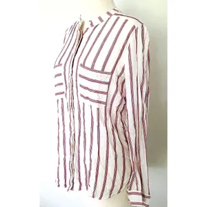 LOFT Womens Button Up Striped Long Sleeve Lightweight Rayon Blouse Top Sz M thumbnail 4