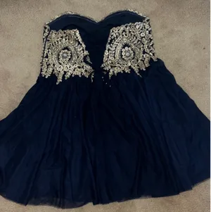 Navy and Gold Strapless Formal Dress thumbnail 4