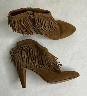 Vince Camuto Erichan Fringe Suede‎ Ankle Boots Brown Women 9M thumbnail 1