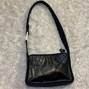 Vintage 90s Nine West Genuine Leather Black Shoulder Bag Silver Nylon thumbnail 4