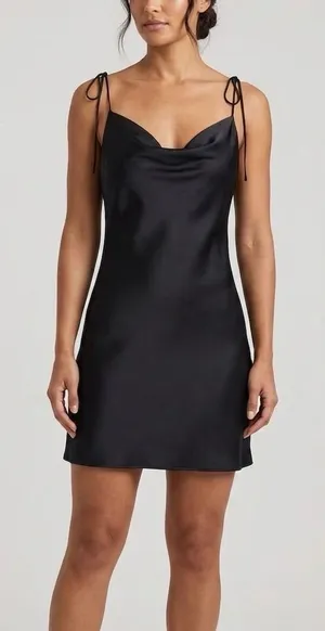 NWT Abercrombie & Fitch Black Mini Satin Slip Cowl Neck Dress SZ M‎ Sexy thumbnail 1
