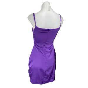 Missguided Purple Silk Satin Sleeveless Cami Camisole Tank Mini Slip Dress Sz 4 thumbnail 2